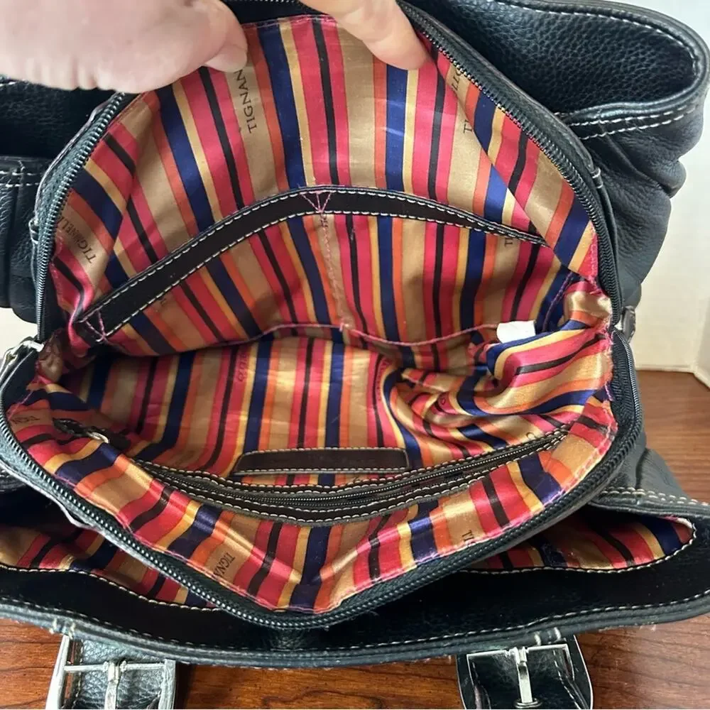 Tignanello Classic Leather Shoulder Bag Purse Black Italy